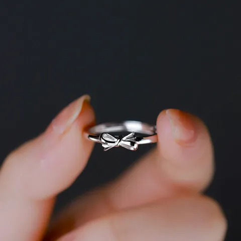 Anillo de Lazo de Plata de Ley S925 para Mujer 2025 Nuevo Minimalista Ajustable Anillo de Dedo Abierto Dulce Elegante Joyería de Moda Regalo