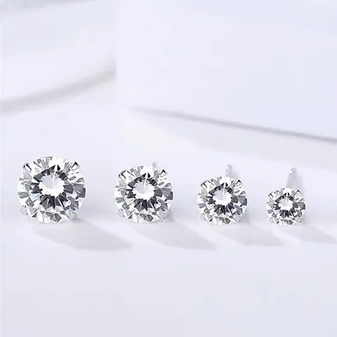 Pendientes de Botón de Plata de Ley S999 con Circonita de 4 Garras Minimalistas Redondos Joyería Hipoalergénica para Mujer