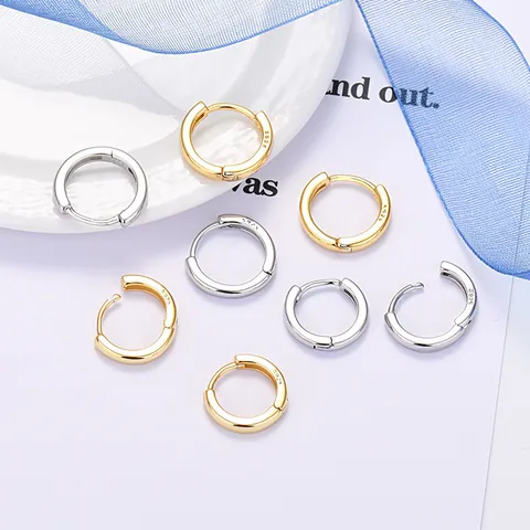 Pendientes de Aro Minimalistas de Cobre con Superficie Lisa Ancha para Mujer con Poste de Plata de Ley 925 Joyería Geométrica