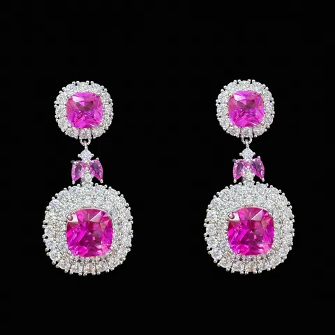 Pendientes Colgantes Largos de Lujo con Strass Corte Princesa con Poste de Plata de Ley 925 Joyas Geométricas de Cobre