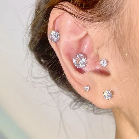 925 Sterling Zilver Zirconia Oorknopjes Voor Dames Minimalistisch Vier-Klauw Glanzende Ronde Kleine Oorbellen Veelzijdige Sieraden