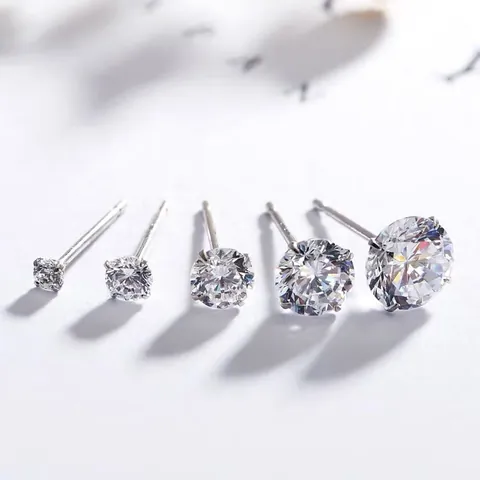 Pendientes de Botón de Plata de Ley S999 con Circonita de 4 Garras Minimalistas Redondos Joyería Hipoalergénica para Mujer