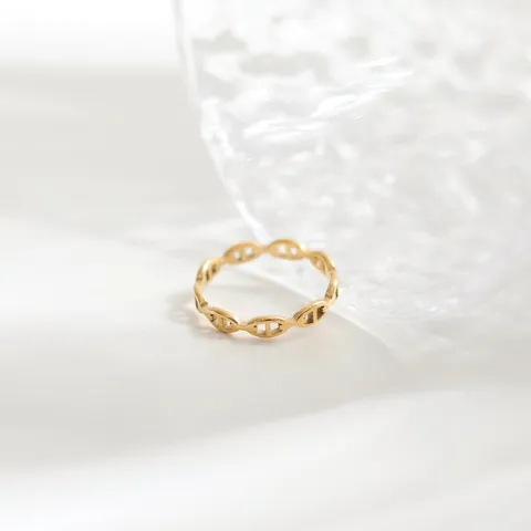 Anillo de Nariz de Cerdo de Acero de Titanio Minimalista para Mujer Chapado en Oro Plata Cadena de Ancla Hueca Anillo de Dedo Estilo Occidental Joyería de Moda