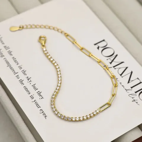 Pulsera de Plata de Ley S925 Con Circonia Patchwork Cadena de Tenis Y Clip para Mujer Joyería Geométrica Elegante Ajustable