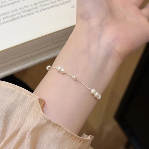 S925 Plata de Ley Perla de Agua Dulce Natural Pulsera Estrellada para Mujer Coreano Suave Minimalista Ajustable Joyería Regalo