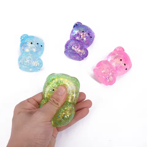 Juguete Squishy de Oso de Dibujos Animados Transparente Purpurina Lentejuelas Alivio del Estrés Juguete para Apretar para Niños