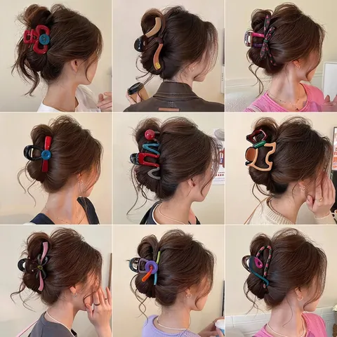 Nuovo Set di Grandi Fermagli a Pinza per Capelli da Donna Design a Onde Colore a Contrasto Resina Lega Accessorio per Capelli Quotidiano