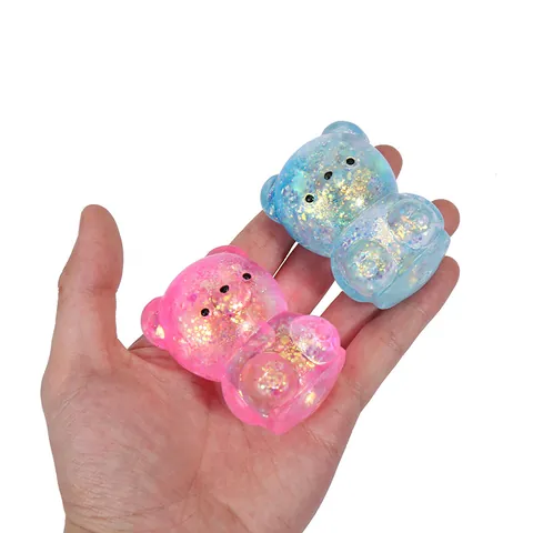 Jouet Squishy Ours Dessin Animé Transparent Paillettes Anti-stress Rebond Lent Jouet à Presser pour Enfants Adultes