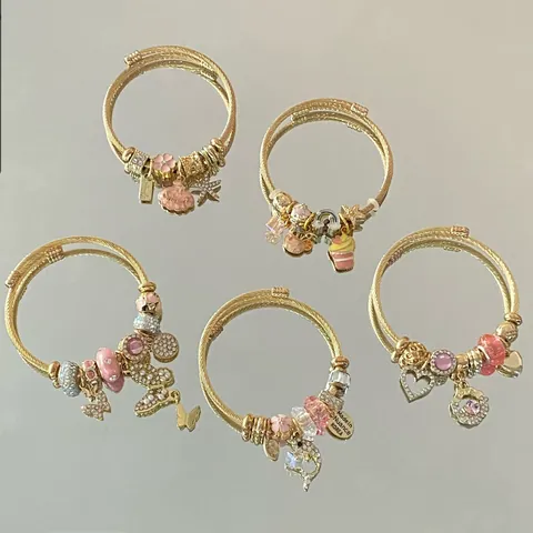 Verstellbares Edelstahl Charm Armband Für Damen Gold Farbe Rosa Strass Seestern Herz Schmetterling Anhänger Handschmuck