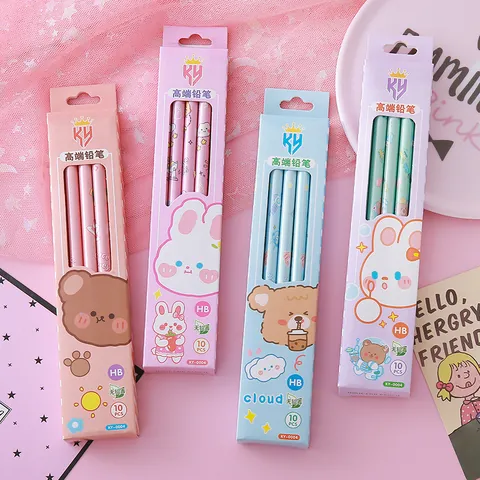 Cartoon High Aesthetic Boxed Wooden Pencils Cute Fruit Space Rabbit Bear HB Graphite Pencils For Student Writing School Stationery