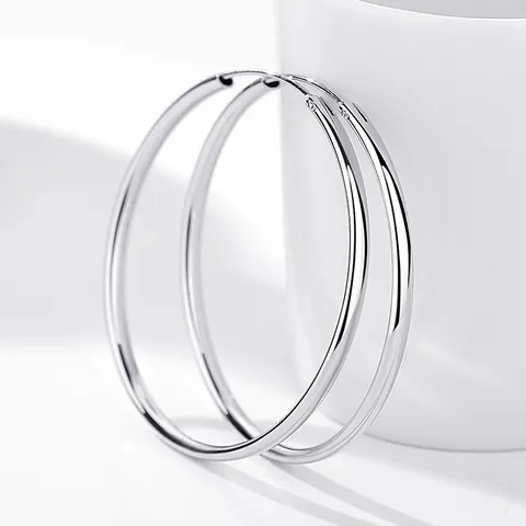 Boucles d'Oreilles Créoles Larges en Argent Fin 999 pour Femmes Minimaliste Poli Miroir Rond Cercle Bijoux de Mode Cadeau
