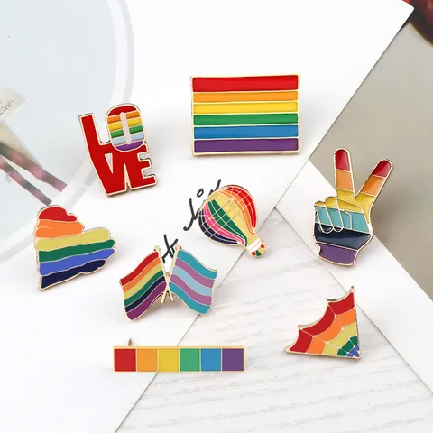 Rainbow Enamel Pin LGBTQ Pride Month Striped Alloy Brooch Heart Flag Hot Air Balloon Badge For Backpack Clothing Decor