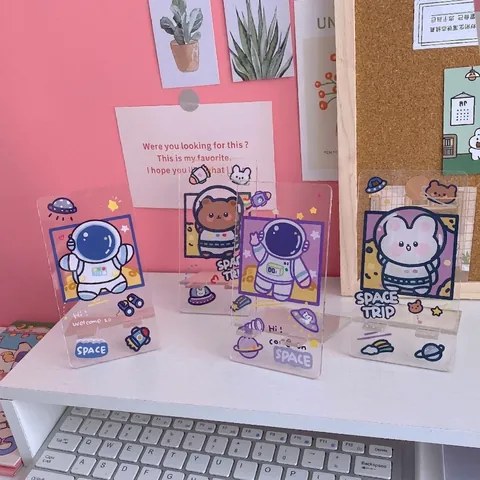 Creatieve Astronaut Konijn Acryl Transparante Telefoonhouder Bureau Tablet Houder Draagbare Student Lazy Beugel Decor