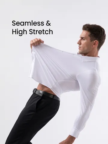 Camicia Business da Uomo ad Alta Elasticità Senza Cuciture Senza Stiro Muscle Fit Manica Lunga Top Formale Tinta Unita Abbigliamento Professionale