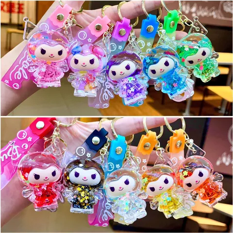 Porte-clés Acrylique Sable Mouvant Liquide Créatif Pendentif Sac Animal Dessin Animé Ornement Avec Cloche Paillettes Cadeau