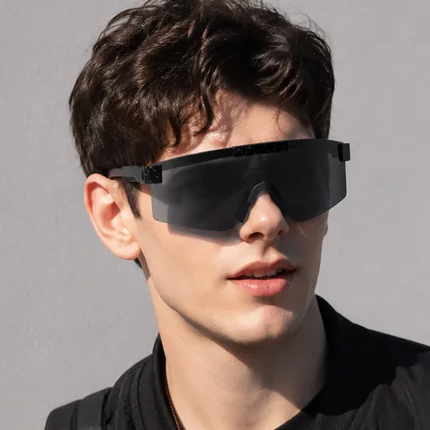 Sports Cycling Sunglasses Polarized UV400 Windproof Goggles Oversized Shield PC Frame Outdoor Riding Racing Eyewear