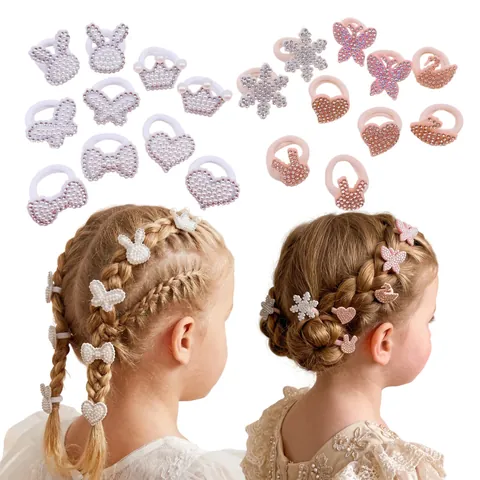 Gomas Pelo Niñas Rosa Strass Corazón Corona Mariposa Flor Formas Bandas Elásticas Estilo Princesa Dulce Para Niñas
