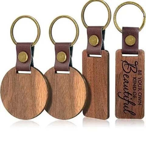 Walnuss Holz Schlüsselanhänger Mit PU Lederband Rechteckig Rund Floral Holz Schlüsselring Vintage Stil Zubehör