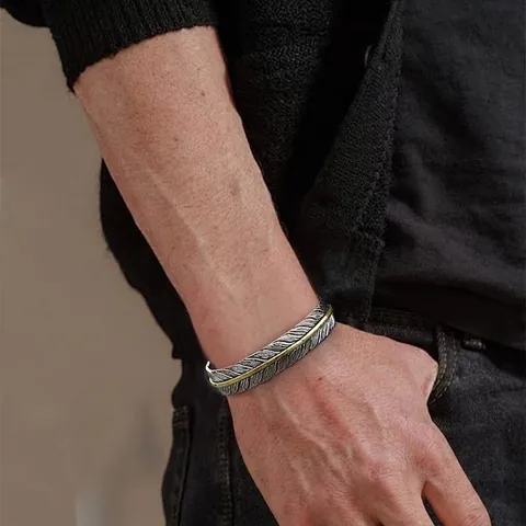 Brazalete De Pluma Vintage Aleación Ajustable Abierto Estilo Indio Antiguo Para Hombres Y Mujeres