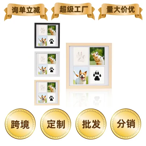 DIY Pet Paw Print Memorial Photo Frame Kit MDF Wood Multi Window Clay Ink Pad Dog Cat Keepsake Gift