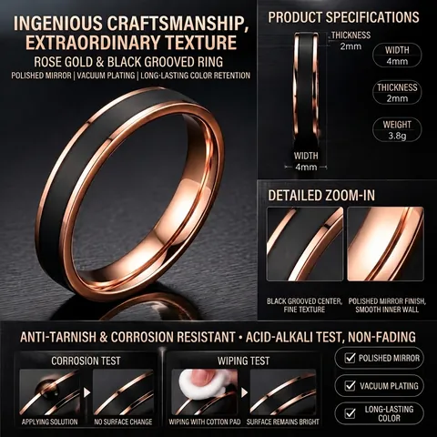 Ring Stainless Steel Titanium Geometric Minimalist Enamel Inlay Waterproof Non-Fading Jewelry For Women