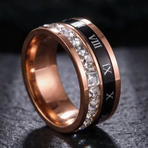 Bague Chiffres Romains Mode Acier Inoxydable Zircon Étincelant Anneau Rotatif Bijoux Pour Femmes Hommes Accessoires Élégants