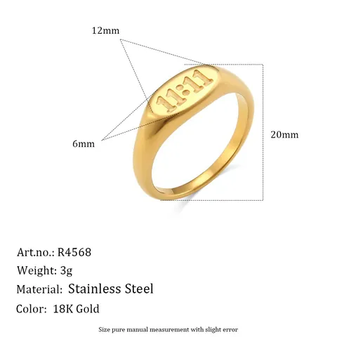 Anillo de Sello Ovalado de Acero Inoxidable Minimalista para Mujer Manifestación Número de Ángel 11:11 Joyería de Moda Baño Oro Plata