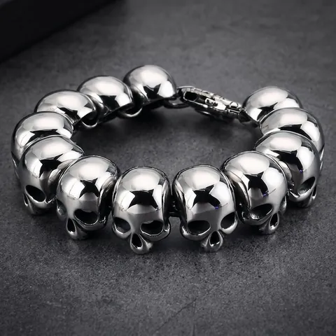 Men Skull Head Bracelet 316L Stainless Steel Polished Gothic Punk Rock Biker Style Jewelry For Boys Fashion