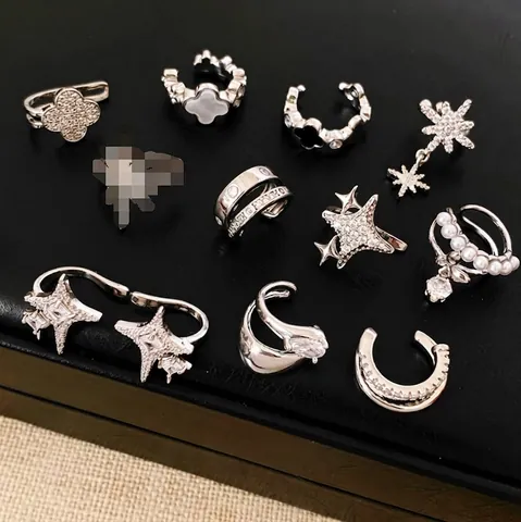 Star Ear Cuff Earrings Copper Zircon Inlaid Non Pierced Butterfly Heart Faux Artificial Pearl Clip On Jewelry For Women