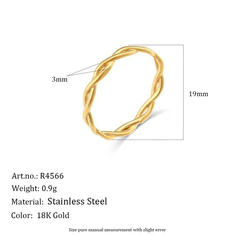 Anello Minimalista in Acciaio Inossidabile a Corda Intrecciata per Donna Placcato Oro Design Geometrico Gioielli Moda