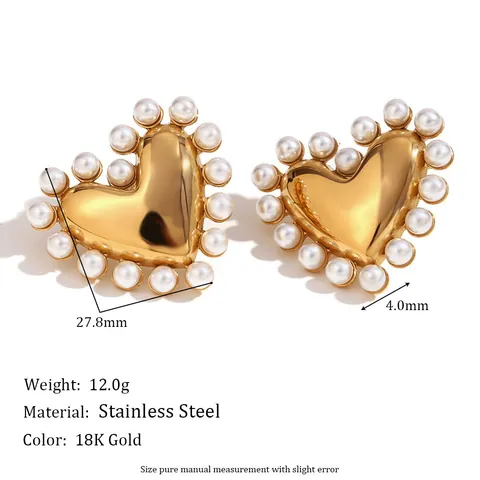 Vintage Herz Ohrstecker Edelstahl 18K Vergoldet Mit Kunstperle Elegante Romantische Mode Schmuck Für Damen