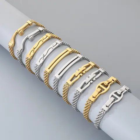 Herren Edelstahl Hip Hop Armband Geometrische Gebogene Platte Mesh Kette Persönlichkeit Punk Schmuck Für Männer Alltag Geschenk