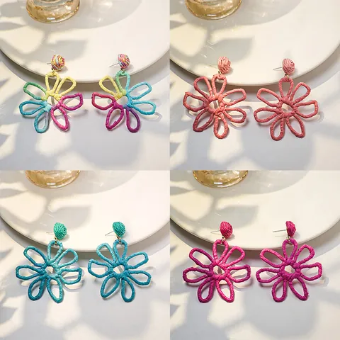 Blumen Ohrhänger Handgewebter Bast Hohl Blüte Boho Sommer Urlaub Stil Schmuck Für Damen