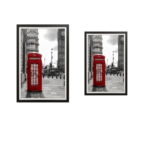 Arte De Pared Enmarcado Calle De Londres Cabina Telefónica Roja Fotografía En Blanco Y Negro Decoración Marco Madera