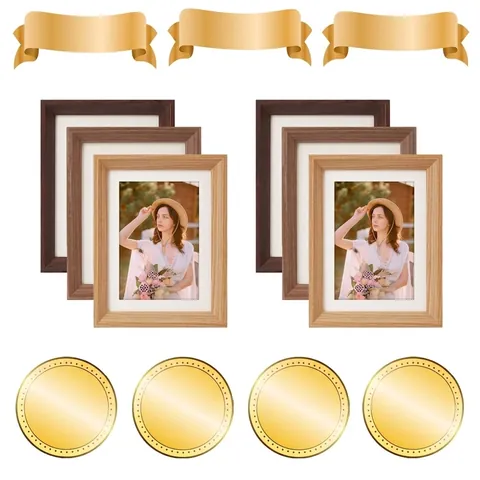 Photo Frame Picture Frame MDF Wood Texture Desktop Stand Wall Hanging Decor Modern Rectangular With Mat Plexiglass
