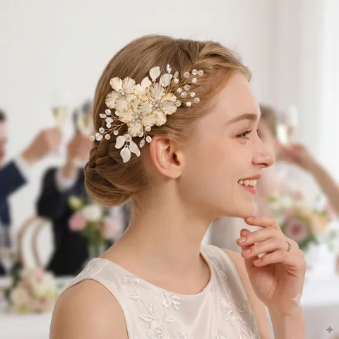 Handmade Flower Hair Clip With Imitation Artificial Pearls And Rhinestones Bridal Wedding Party Accessory Fairy Style For Women