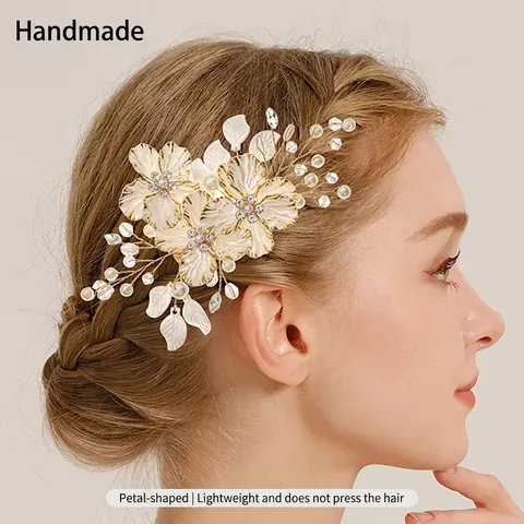 Pince À Cheveux Fleur À La Main Avec Künstliche Perles Et Strass Accessoire De Mariage Mariée Fête Style Fée Pour Femmes