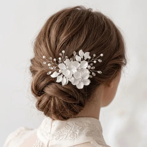Handmade Flower Hair Clip With Imitation Artificial Pearls And Rhinestones Bridal Wedding Party Accessory Fairy Style For Women