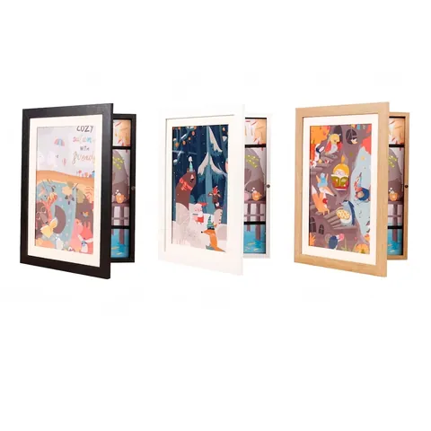 Kids Art Frames Front Opening Changeable Storage For Children Artwork Display Home Decor Wood Texture Rectangular