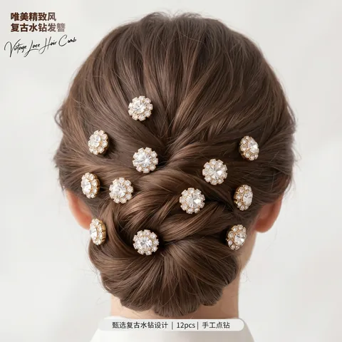 Forcine per Capelli a Forma di U in Lega con Fiori di Strass per Donna Sposa Matrimonio Banchetto Festa Gioielli per Capelli