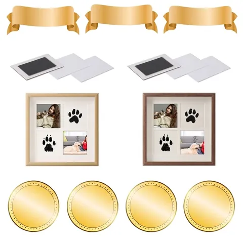Pet Paw Print Commemorative Photo Frame Wood DIY Memory Keepsake With Non-Touch Ink Pad For Dog Cat Tabletop Decor