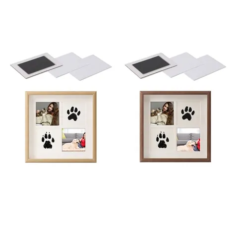 Pet Paw Print Commemorative Photo Frame Wood DIY Memory Keepsake With Non-Touch Ink Pad For Dog Cat Tabletop Decor