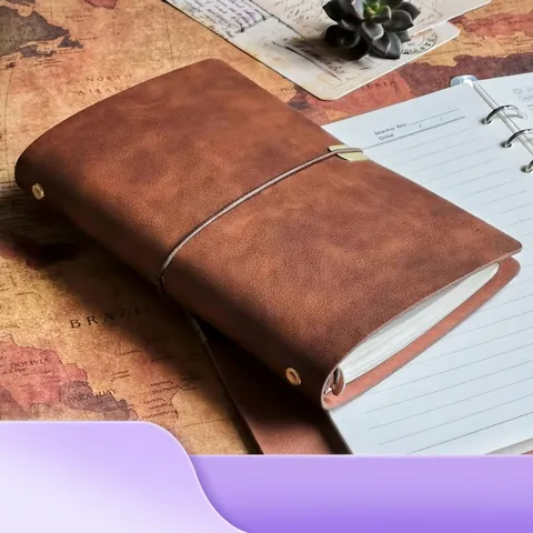 Vintage PU Leather Notebook Retro Loose Leaf Refillable Journal Diary With Elastic Strap For Office Travel