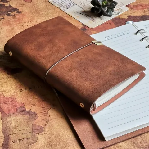 Vintage PU Leather Notebook Retro Loose Leaf Refillable Journal Diary With Elastic Strap For Office Travel