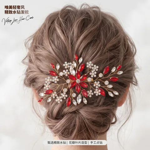 Handgefertigter Blumen Brauthaarkamm Mit Marquise Strass Und Kunstperlen Legierung Floral Hochzeit Haarschmuck