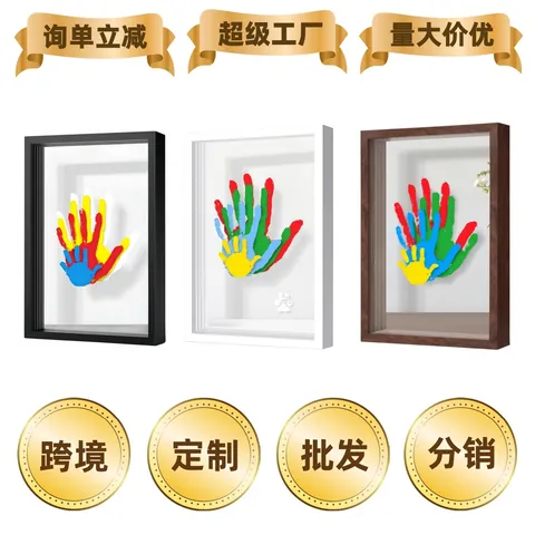 DIY Family Handprint Shadowbox Frame Wood Wooden Memorial Keepsake Art Kit For Couples Kids Home Tabletop Wall Decor