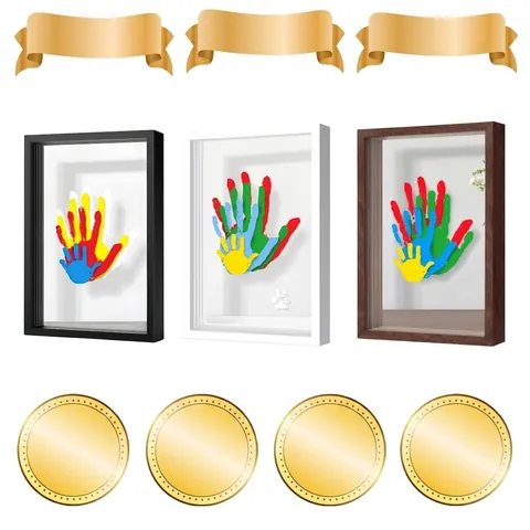 DIY Family Handprint Shadowbox Frame Wood Wooden Memorial Keepsake Art Kit For Couples Kids Home Tabletop Wall Decor