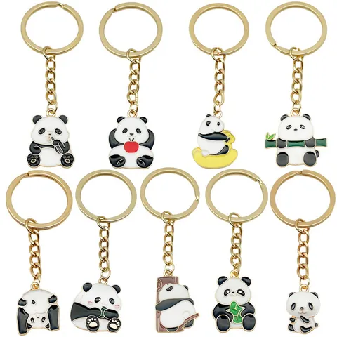 Porte-clés Panda Bambou en Métal Style Chinois Émail Animal Pendentif de Sac Alliage de Zinc Bijoux Cadeau Femmes