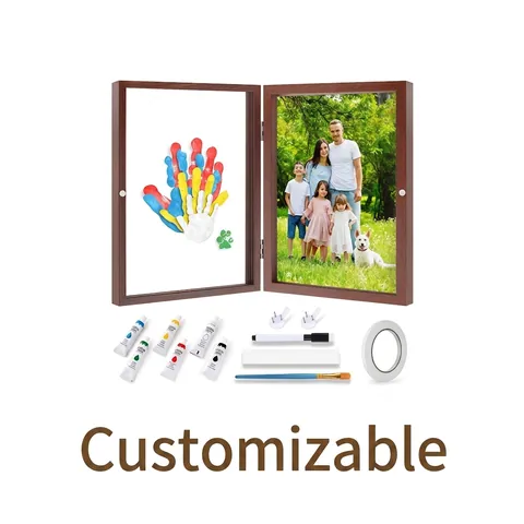 DIY Handprint Shadow Box Photo Frame With Paint Brush Magnetic Hinge Opening MDF Wood Keepsake For Family Baby Decor