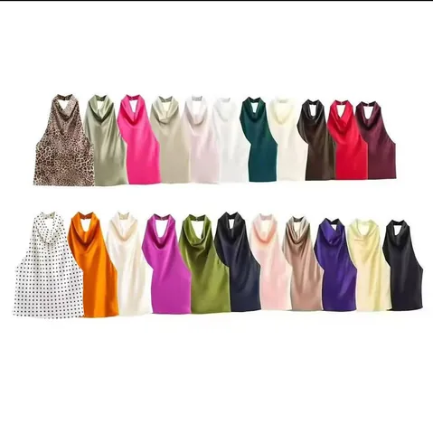 Cowl Neck Halter Satin Tank Top For Women Sleeveless Open Back Satin Texture Elegant Chic Camisole Solid Color